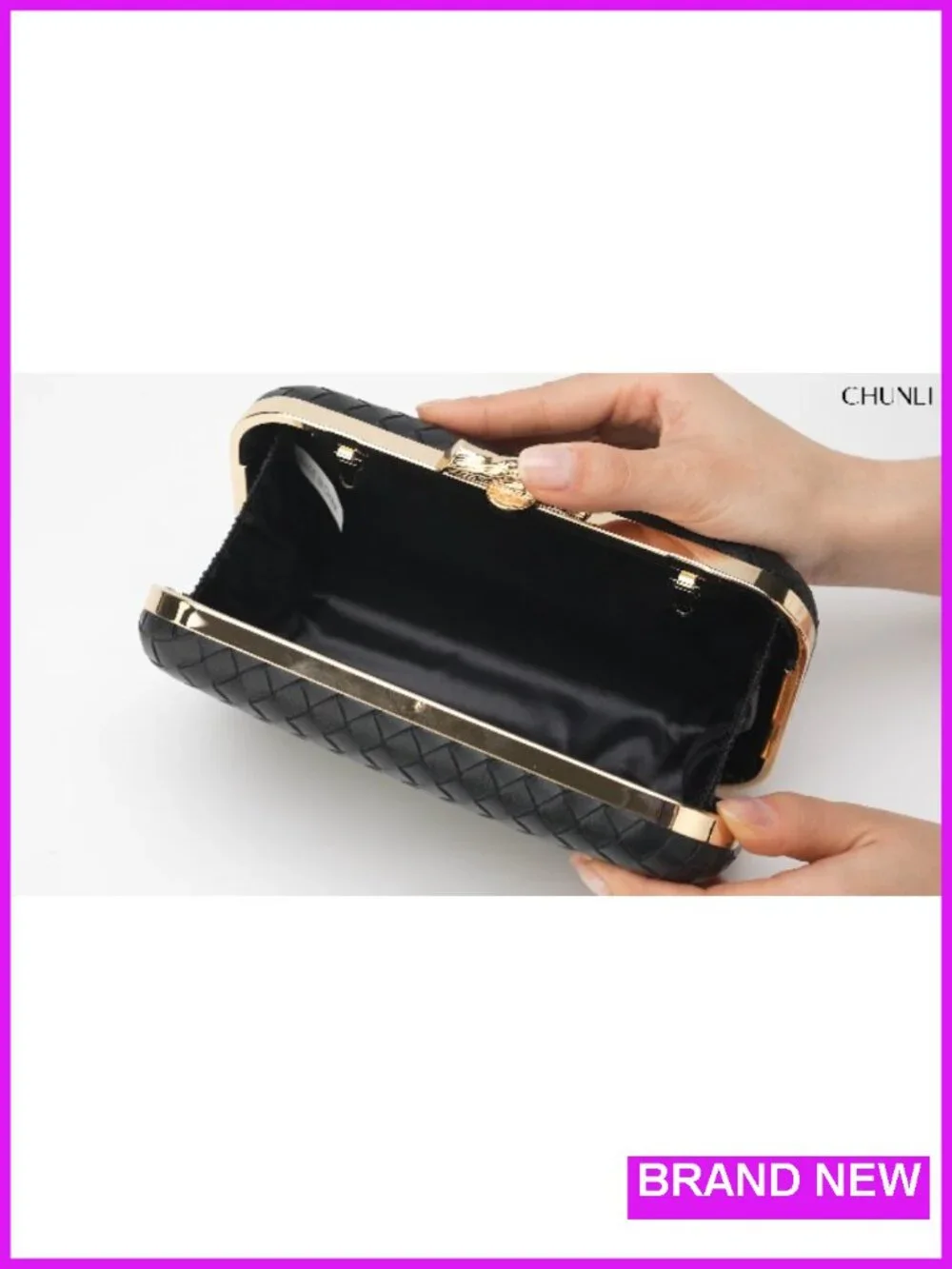 Satin Clutch Purse with Clasp Closure, Detachable Chain Strap, Wedding Formal